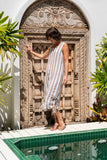 LINEN (TWISTED) SL MAXI DRESS WITH ROUCHE SIDES