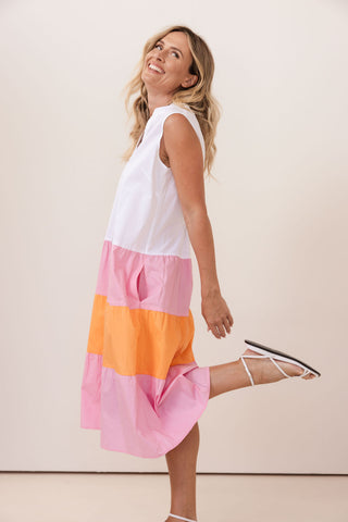 COTTON TIERED SPLICED DRESS