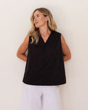 COTTON POPLIN GATHERED DETAIL V TANK