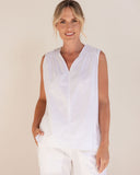 COTTON POPLIN GATHERED DETAIL V TANK