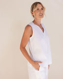 COTTON POPLIN GATHERED DETAIL V TANK