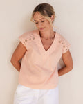 COTTON V NECK BUTTON DETAIL TOP