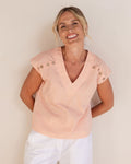 COTTON V NECK BUTTON DETAIL TOP