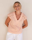 COTTON V NECK BUTTON DETAIL TOP