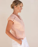 COTTON V NECK BUTTON DETAIL TOP