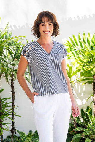 COTTON BUTTON NECK DETAIL TOP