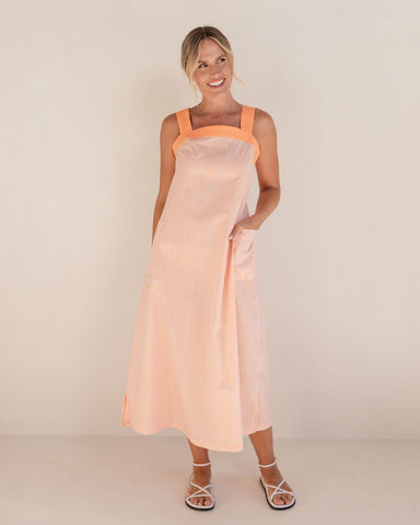 COTTON PINAFORE DRESS TANGERINE