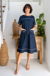LINEN A LINE TRIM STITCH DETAIL DRESS
