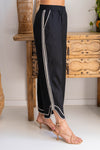 LINEN EMBROIDERY TRIM WIDE LEG PANT