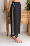 LINEN EMBROIDERY TRIM WIDE LEG PANT