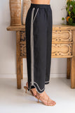 LINEN EMBROIDERY TRIM WIDE LEG PANT