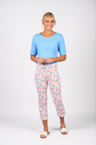 PRINTED SLIM LEG LIGHTWEIGHT PULL ON PANT