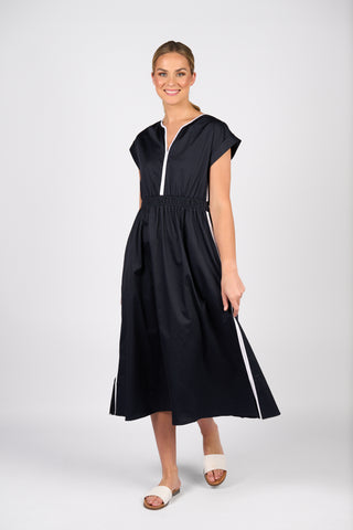 V NECK DRESS WITH CONTRAST TRIM