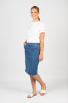 FLAT FRONT PULL ON DENIM SKIRT